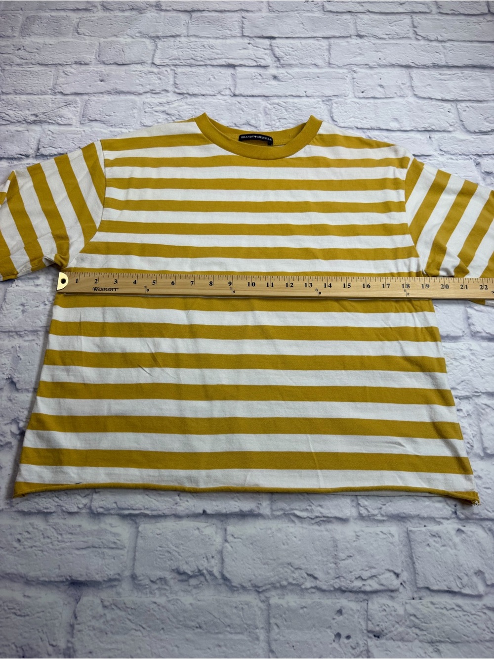 Brandy Melville Mustard Yellow and White Striped Crewneck Long Sleeve. Size M. - Picture 4 of 7